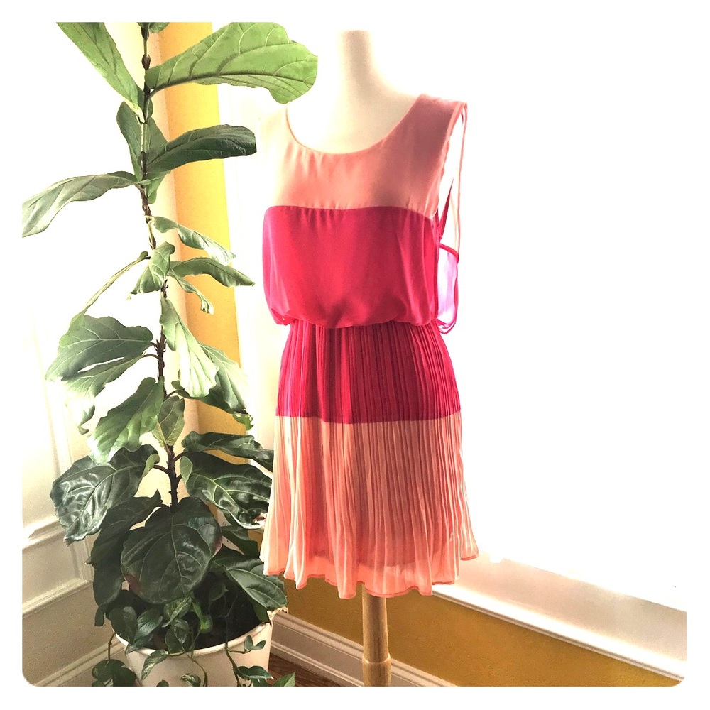 Shades of Pink, Color-Blocked, Pleated dress.